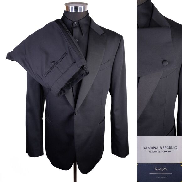 Banana Republic Barathea Italian Tuxedo 2-Pcs Suit Jacket Sz 46L Pants 36X29